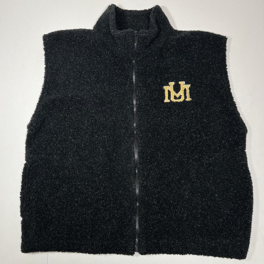 Vtg Winning Image By Terry Black Sherpa Full Zip Vest MU Missouri ?! Men Size L